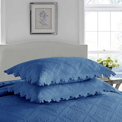 MarCielo 3-Piece 100% Cotton Oversized Bedspread Lightweight Quilt Coverlet Embroidery Farmhouse Bedding Set (Tk Midtone Blue, Oversized King (118"x106"))