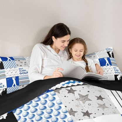 Erosebridal Kids Sports Comforter Sets Boys Golf Bedding Set Geometric Striped Comforter Twin Buffalo Plaid Bedding Ball Game Bedding Comforter Sets Breathable All Season Quilt Set for Teens Adults