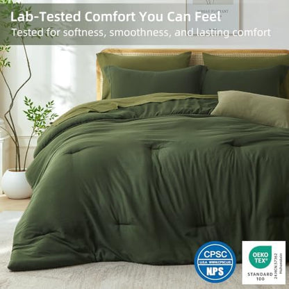 Full Size Comforter Set-7 Pieces Soft Dark Green Bed in a Bag