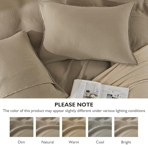 EMME Muslin Cotton Duvet Cover Set Linen Like Khaki Twin