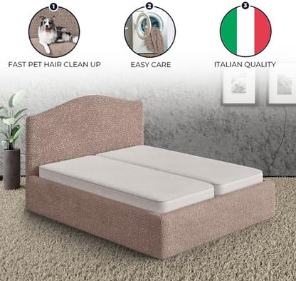 PAULATO BY GA.I.CO. Stretch Headboard and Frame Slipcover – Soft Bi-Elastic 1-Piece Bedframe Cover – Furniture Protector Machine Washable – Soft Taupe (King 75"-83" Wide)