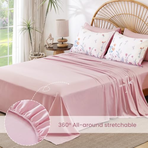 Yiran Pink Floral Comforter Set Full Size, 7 Piece Cute Comforters Bed in a Bag Blush Flower, Soft Coquette Cottagecore Aesthetic Botanical Bedding Set with Sheets for Women Teen Girls