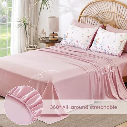 Yiran Pink Floral Comforter Set Full Size, 7 Piece Cute Comforters Bed in a Bag Blush Flower, Soft Coquette Cottagecore Aesthetic Botanical Bedding Set with Sheets for Women Teen Girls