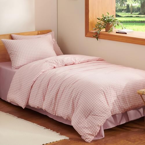 Nayoroom Pink Gingham Comforter Set Twin Plaid Checkered Dorm Bedding