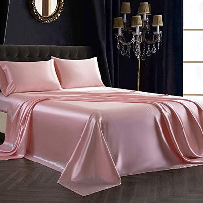 SiinvdaBZX 3Pcs Twin XL Sheets Set, Blush Pink Silky Satin Sheets