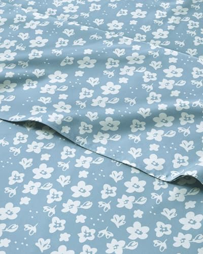 Queen 4 Piece Floral Sheet Set - Soft, Breathable & Cooling - Blue Meadow