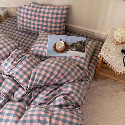 mixinni Plaid Comforter Set Twin XL - 3 Piece Soft Geometric Checkered Comforter with 2 Pillow Shams, Modern Gingham Pattern Bedding Set for All Season, Breathable & Soft Cozy (Pink, Purple, Blue)
