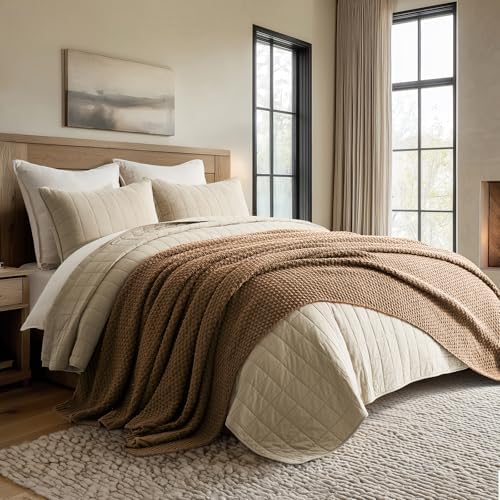 EVERGRACEHOME Chunky Chenille Knit Throw Blanket, 108x92, Camel Brown