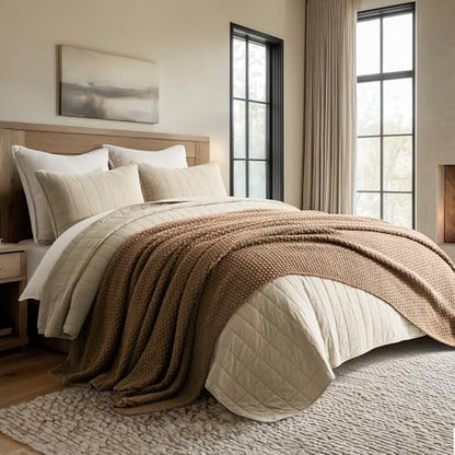 EVERGRACEHOME Chunky Chenille Knit Throw Blanket, 108x92, Camel Brown