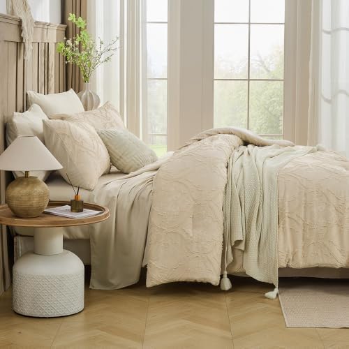 Bohemia Bedding 7 Pieces Tufted Embroidery Boho Paisley Comforter Set Boho Bedding Bohemia Comforter Set Queen for Four Seasons