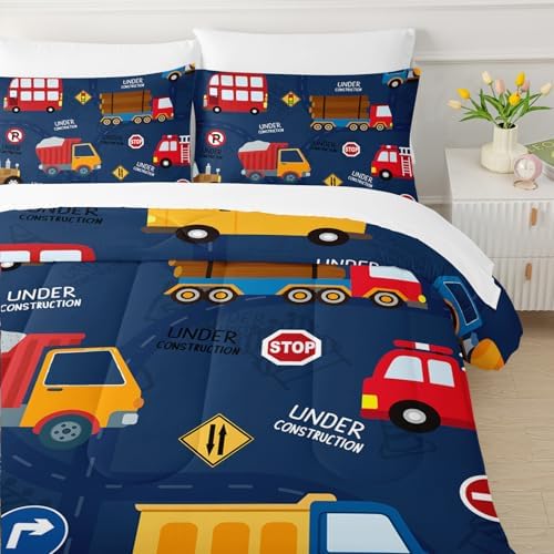 QOOMO Construction 7 Pieces Comforter Set Queen Size,Excavator Bedding Set