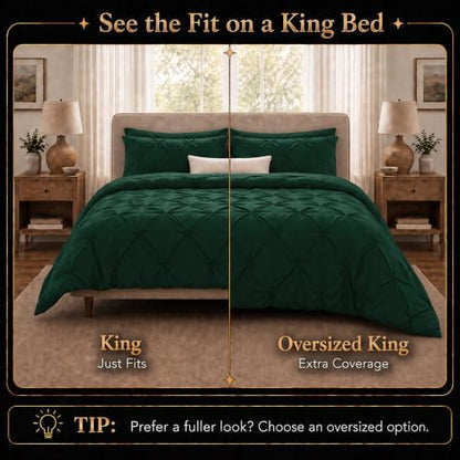 CozyLux Oversized King Comforter Set Emerald Green, 7 Pieces Bed in a Bag