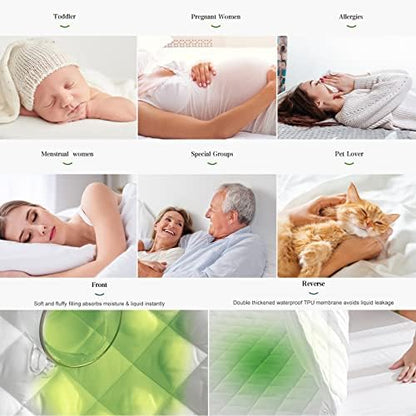 UNILIBRA King Mattress Pad Waterproof Rayon Made from Bamboo, Fitted Deep Pocket Mattress Cover fits 6''-25'', Breathable Quilted Mattress Protector, White