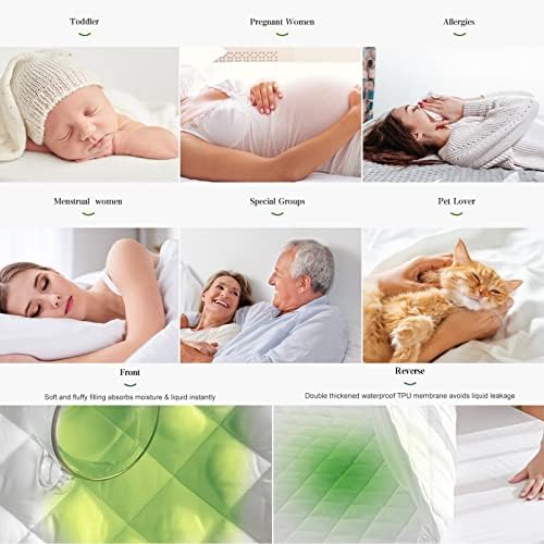 UNILIBRA Queen Mattress Pad Waterproof Rayon Made from Bamboo, Fitted Deep Pocket Mattress Cover fits 6''-25'', Breathable Quilted Mattress Protector, White