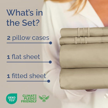 Full XL Bed Sheet - 4 Piece Full XL Bed Sheets Set - Soft, Breathable & Cooling - Hotel Luxury Bedding for Women, Men, Kids, Teens, Boys & Girls - Deep Pockets, Comfy, Fade and Wrinkle Free - Beige