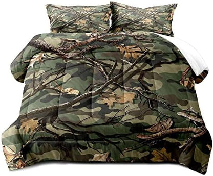 LUVIVIHOME 3PCS Green Camo Comforter Set King Size, Rustic Camouflage Bedding Quilt Country Farmhouse Forest Man Cave Bedroom Decor, Hunting Gifts for Men Husband Boyfriend Boys, 2 Pillow Shams