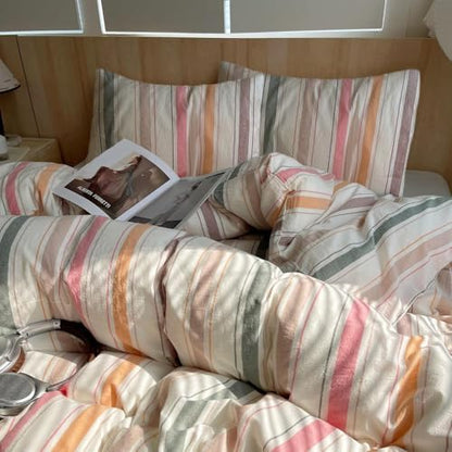 mixinni Pastel Rainbow Stripes Comforter Set Twin XL 3 Piece - Striped Bedding Set with Fluffy Comforter & 2 Pillowcases, Lightweight All Seasons, Sweet Boho Aesthetic for Girls Women Teens
