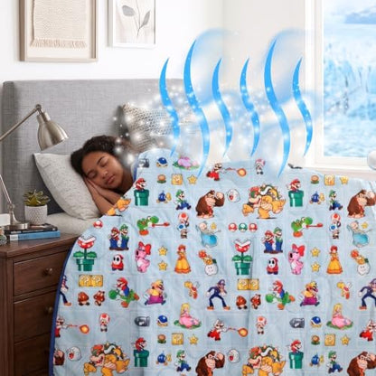 Super Mario Gaming Cooling Throw Blanket, 50 x 70 Inch Versatile Lightweight All-Season Throw, Soft Breathable Cooling Fabric for Couch, Bed & Sofa (Officially Licensed Product) by Franco Calm