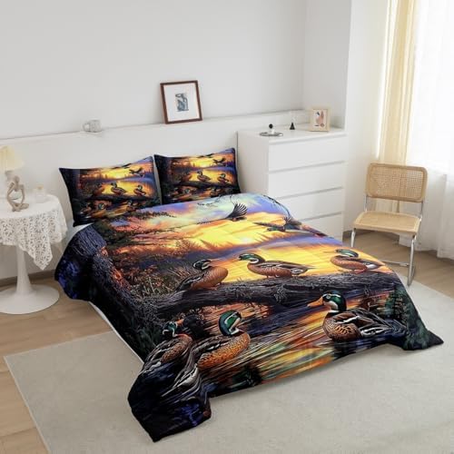 Feelyou Mallard Duck Bedding Set Boys Girls Wild Duck Hunting Comforter Set for Kids Women Men Soft Lake Cabin Farmhouse Comforter Quilt Room Decor Twin Size Duvet Set Boys