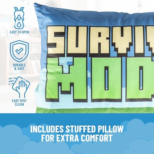 Jay Franco Kids Slumber Bag and Pillow - 54 x 27 Inch Comfy Indoor Sleeping Bag for School and Sleepovers, 2 Piece Set, Green - Minecraft