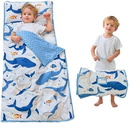 Lasoftan Toddler Nap Mat with Pillow and Blanket, Extra Large Rolled Napping Mats,Slumber Bags for Boys Girls,Kids Sleeping Bag for Daycare, Preschool Travel Camping