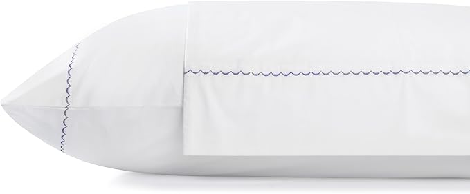 Linen Home 100% Cotton Percale Moon Scallop Hem Pillowcases King Size, Dark Blue, 2 Pieces of Pillow Case, Crisp and Cool Strong Bed Linen, 20 inches X 40 inches