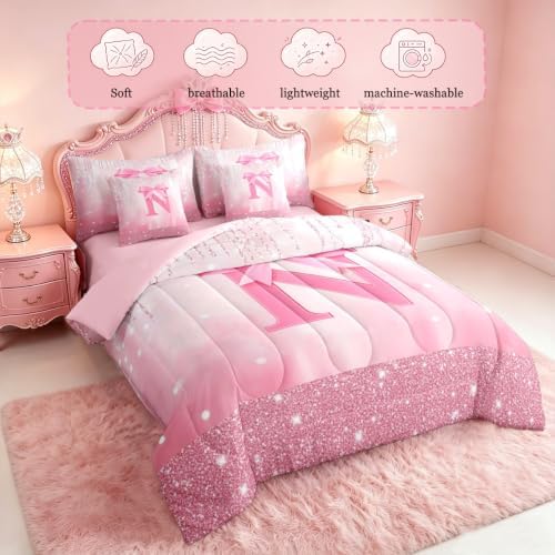 Feelyou Boys Girls Pink Bowknot Bed in A Bag Twin Size
