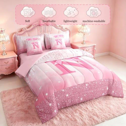 Feelyou Boys Girls Pink Bowknot Bed in A Bag Twin Size