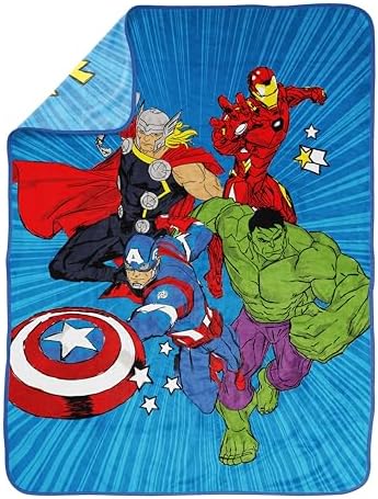 Jay Franco Kids Plush Throw Blanket – Soft & Cozy Fleece Throw for Bedroom & Couch Décor, Official Licensed Product, Blue - Avengers, 46x60 - Throw Blanket