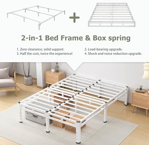 NKZ 2-in-1 Queen Size Metal Platform Bed Frame, 14 Inch Heavy Duty Bed Base
