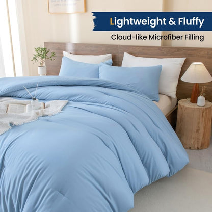 Paxrac Dusty Blue California King Comforter Set, 3 Pieces Lightweight Solid Bedding Set, Soft Fluffy Comforter, All Season Cal King Bed Set (104"x96" Comforter & 2 Pillowcases)
