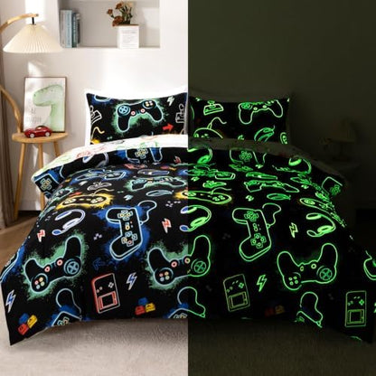 A Nice Night 5pc Gaming Full Comforter Set Glow in The Dark Kids Bedding