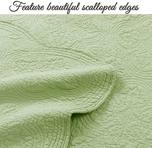 Cozy Line Home Fashions 100% Cotton Medallion Matelasse Embossed Bedding Quilt Set, Reversible Lightweight Bedspread, Coverlet for All Season (Blantyre - Green, King - 3 piece)