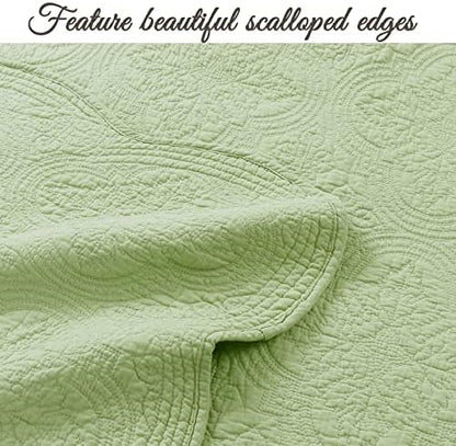 Cozy Line Home Fashions 100% Cotton Medallion Matelasse Embossed Bedding Quilt Set, Reversible Lightweight Bedspread, Coverlet for All Season (Blantyre - Green, King - 3 piece)