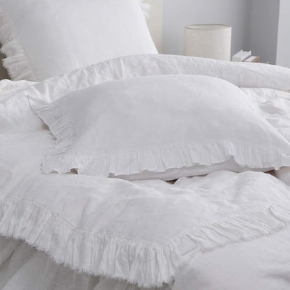 Simple&Opulence 100% Linen Euro Sham Covers with Ruffle, 2Pcs Pillow Covers 26x26 Inches, Euro Pillow Shams for Bed Couch French Home Decor Luxury and Breathable Square Pillow Cases, White