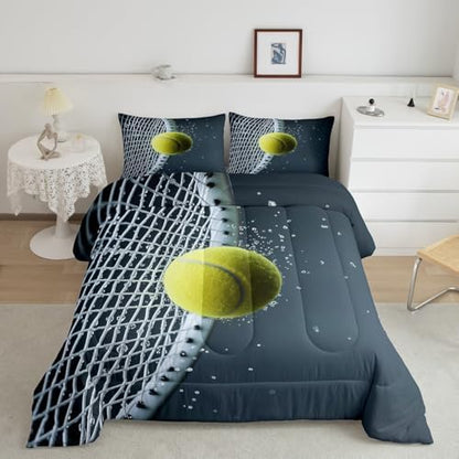 Castle Fairy 3D Tennis Comforter Set King Size for Kids Modern Sport Competition Bedding Sets All Season Tennis Racket Print Quilt Set Bedroom Decor Ball Games Down Comforter,3Pcs