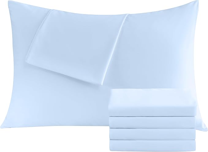 Pillowcases Standard 4 Pack, 20x26 Pillow Cases with Envelope Closure, Soft Plain Brushed Microfiber Covers Breathable Wrinkle-Resistant, Light Blue