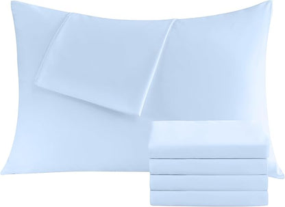 Pillowcases Queen 4 Pack, 20x30 Pillow Cases with Envelope Closure, Soft Plain Brushed Microfiber Covers Breathable Wrinkle-Resistant, Light Blue