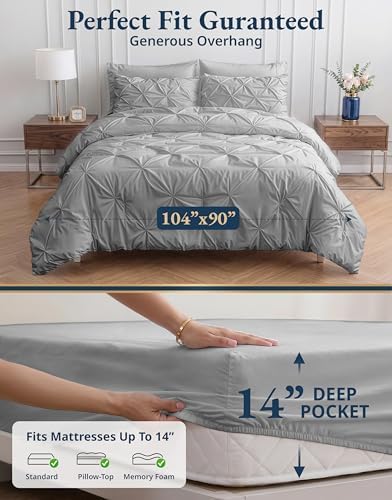 LANE LINEN 7 Piece King Comforter Set Microfiber Down Alternative - Silver