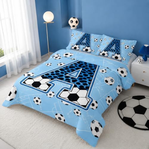 BSNTHO Soccer Full Size, Comforter Set Blue Kids Comforter 3Pcs