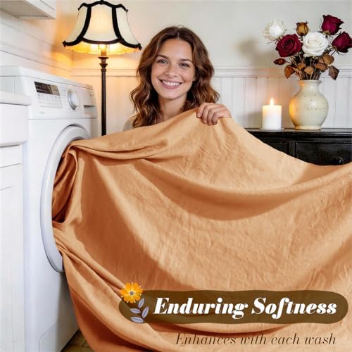 SONORO KATE 100% French Linen King Size Sheets Set,Natural Flax Bedding