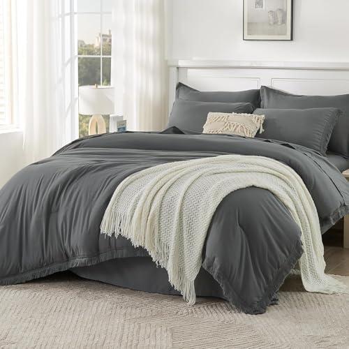 Andency Oversized King Comforter Set, 7 Pieces Dark Grey Bedding