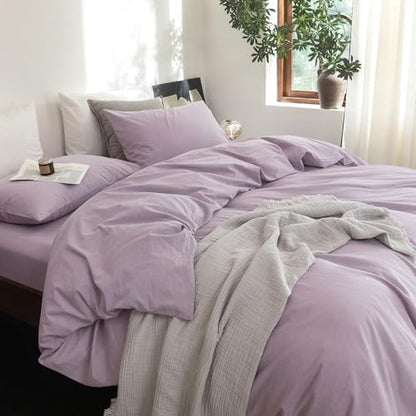 FOSSA Duvet Cover Set 100% Washed Cotton Linen Feel Queen