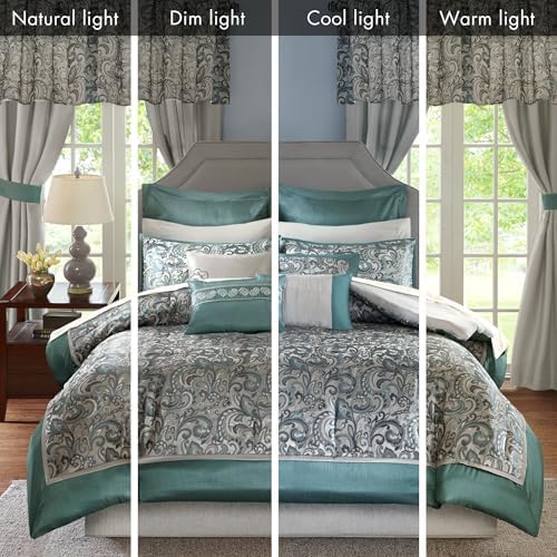 Madison Park Jacquard Paisley Cal King Faux Silk Comforter Set, 24pc,Teal