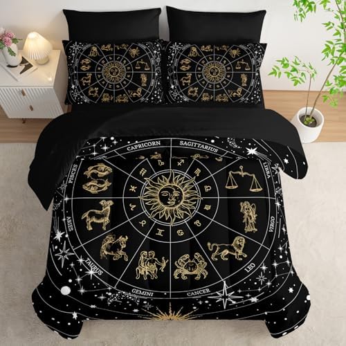 7 Piece Comforter Set Queen Galaxy，Celestial Bedding Set Queen Galaxy，(1 Comforter, 1 Flat Sheet, 1 Fitted Sheet, 2 Pillowcase and 2 Pillow Sham)