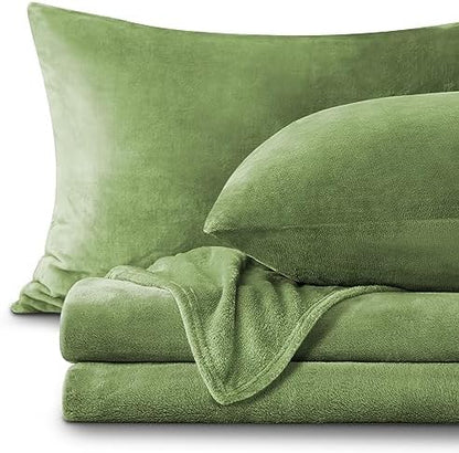 BEDELITE Flannel Sheet Set, California King Size, Green, 4 Pieces