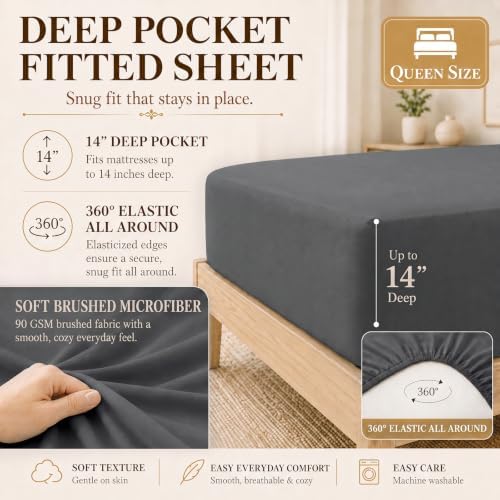 CozyLux Queen Comforter Set Dark Grey - 7 Pieces Bed in a Bag