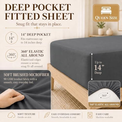 CozyLux Queen Comforter Set Dark Grey - 7 Pieces Bed in a Bag