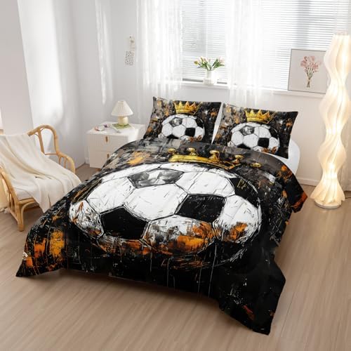 Nttopship Soccer Comforter Set Full Size,Soccer Sport Print Bedding Set 3 Pcs Bed in A Bag for Youth and Adults,Soft Microfiber All Season Football Printed Themed Bedroom with 2 Pillowcases