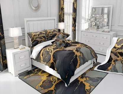 Homewish Get Naked Comforter Set King Size,Gold Glitter Black Marbling Print Bedding Set for Adult Women Men Room Decor,Valentine's Day Funny Quotes Quilt Set Luxury Black Duvet Insert,2 Pillowcases